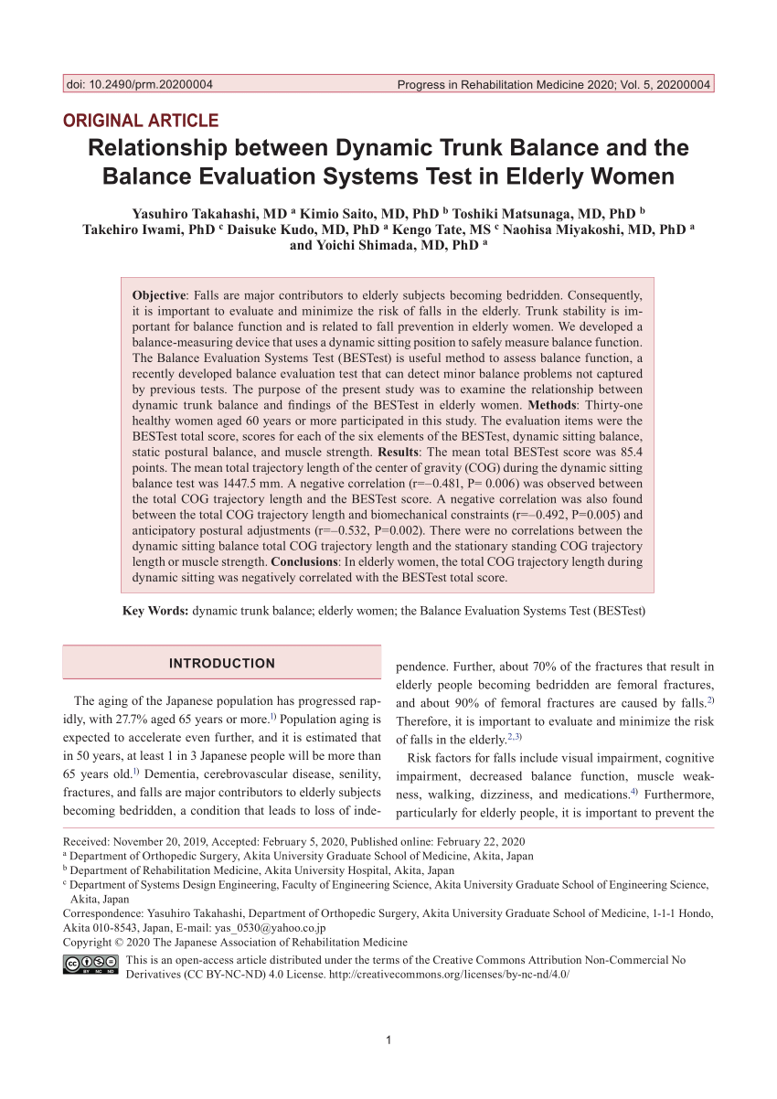Pdf Relationship Between Dynamic Trunk Balance And The Balance Evaluation Systems Test In Elderly Women