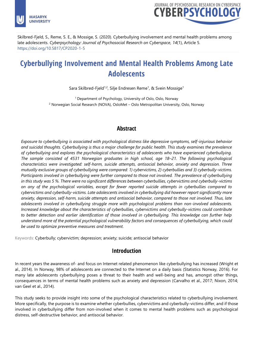 cyberbullying research paper chapter 2