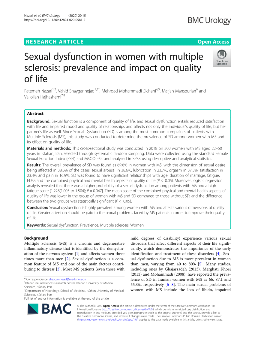 PDF Sexual dysfunction in women with multiple sclerosis