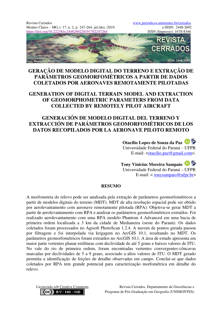 Pdf Geração De Modelo Digital Do Terreno E Extração De Parâmetros Geomorfométricos A Partir De 4363