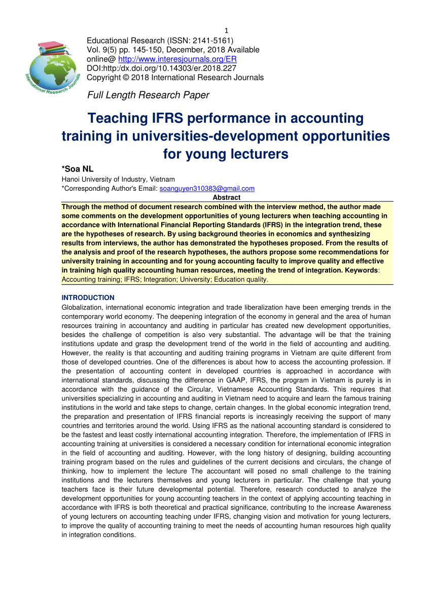 Pdf Teaching Ifrs Performance In Accounting Training In Universities Development Opportunities For Young Lecturers