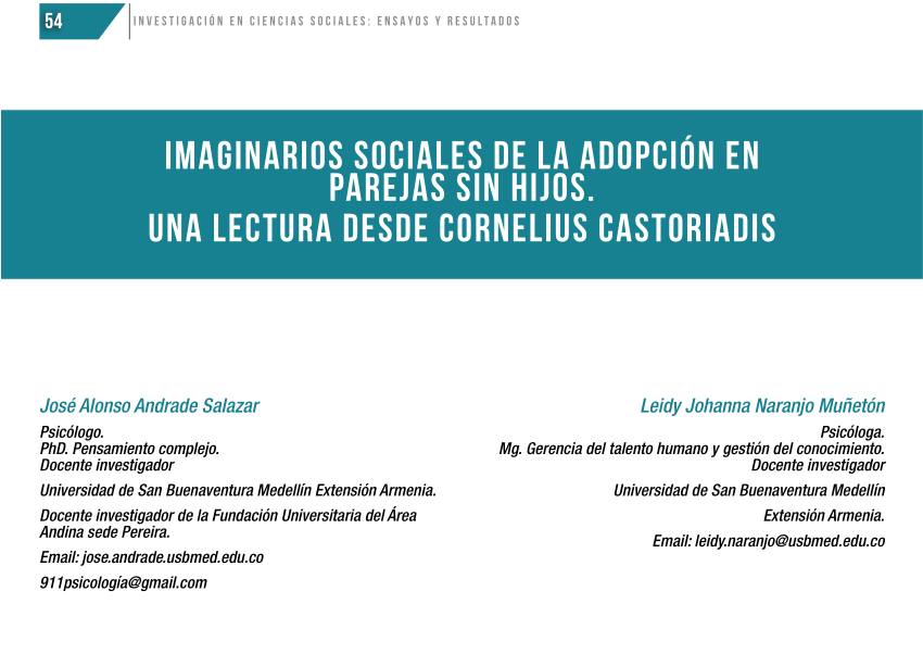 Pdf Imaginarios Sociales De La Adopción En Parejas Sin Hijos Una Lectura Desde Cornelius 7871