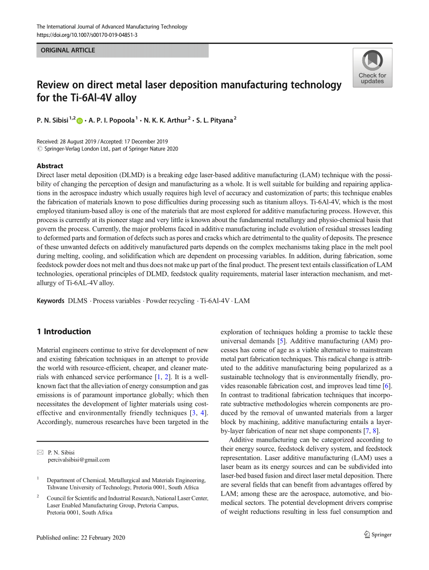 PDF) Review on direct metal laser deposition manufacturing