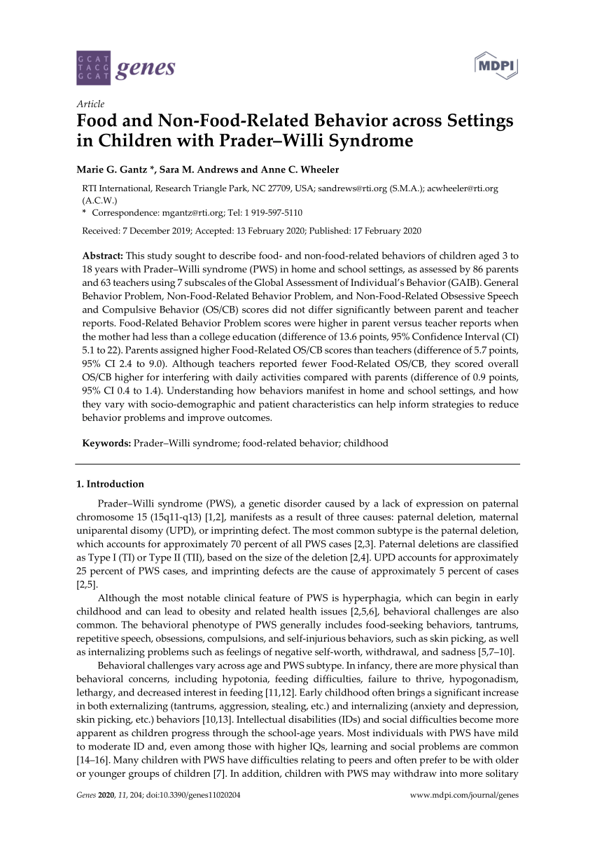 Pdf Food And Non Food Related Behavior Across Settings In Children With Prader Willi Syndrome