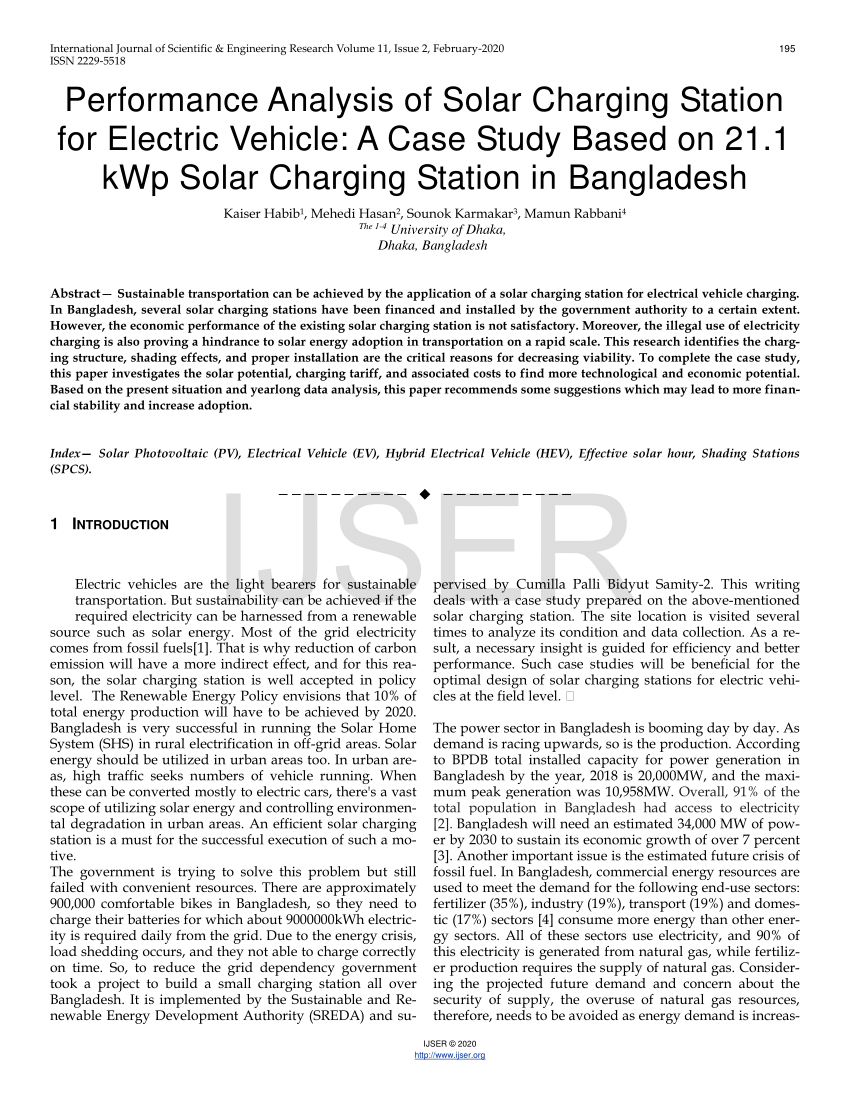 (PDF) Performance Analysis of Solar Charging Station for Electric