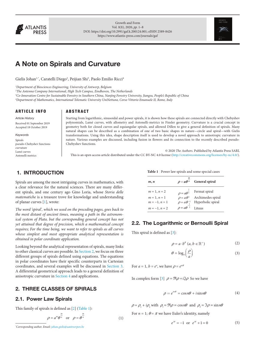 Pdf A Note On Spirals And Curvature