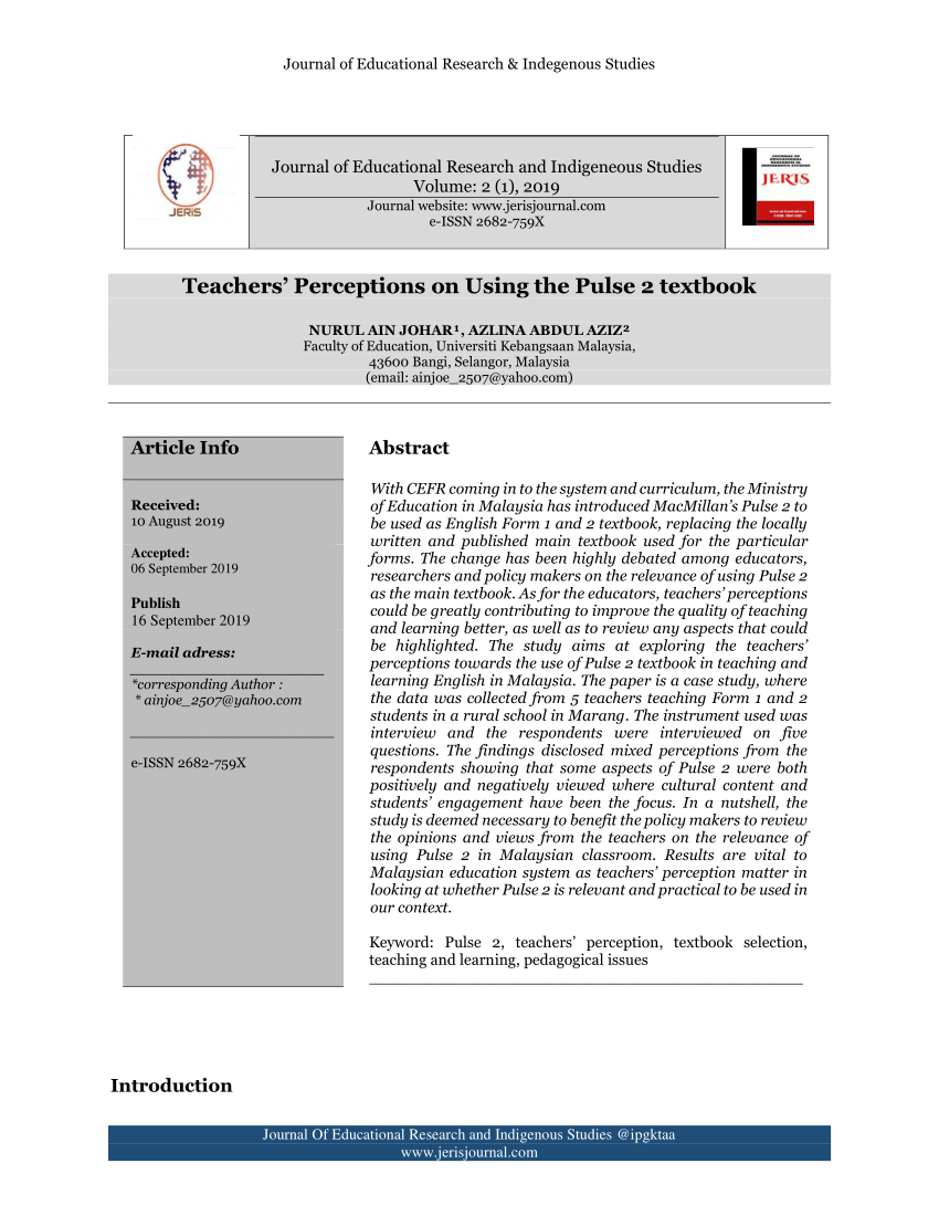 (PDF) Teachers' Perceptions on Using the Pulse 2 textbook