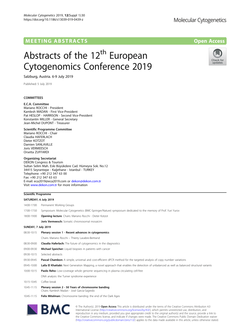 PDF) Abstracts of the 12th European Cytogenomics Conference 2019.