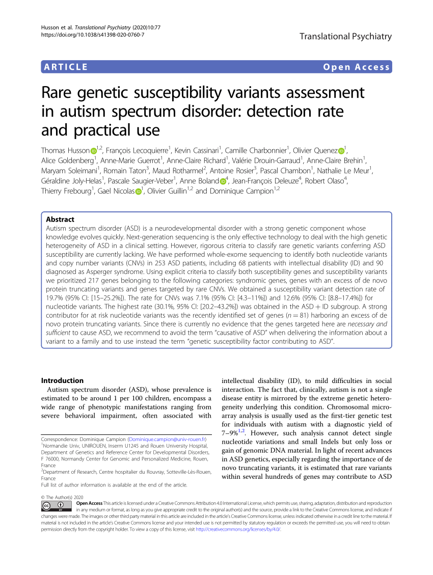 Pdf Rare Genetic Susceptibility Variants Assessment In Autism Spectrum Disorder Detection 3817