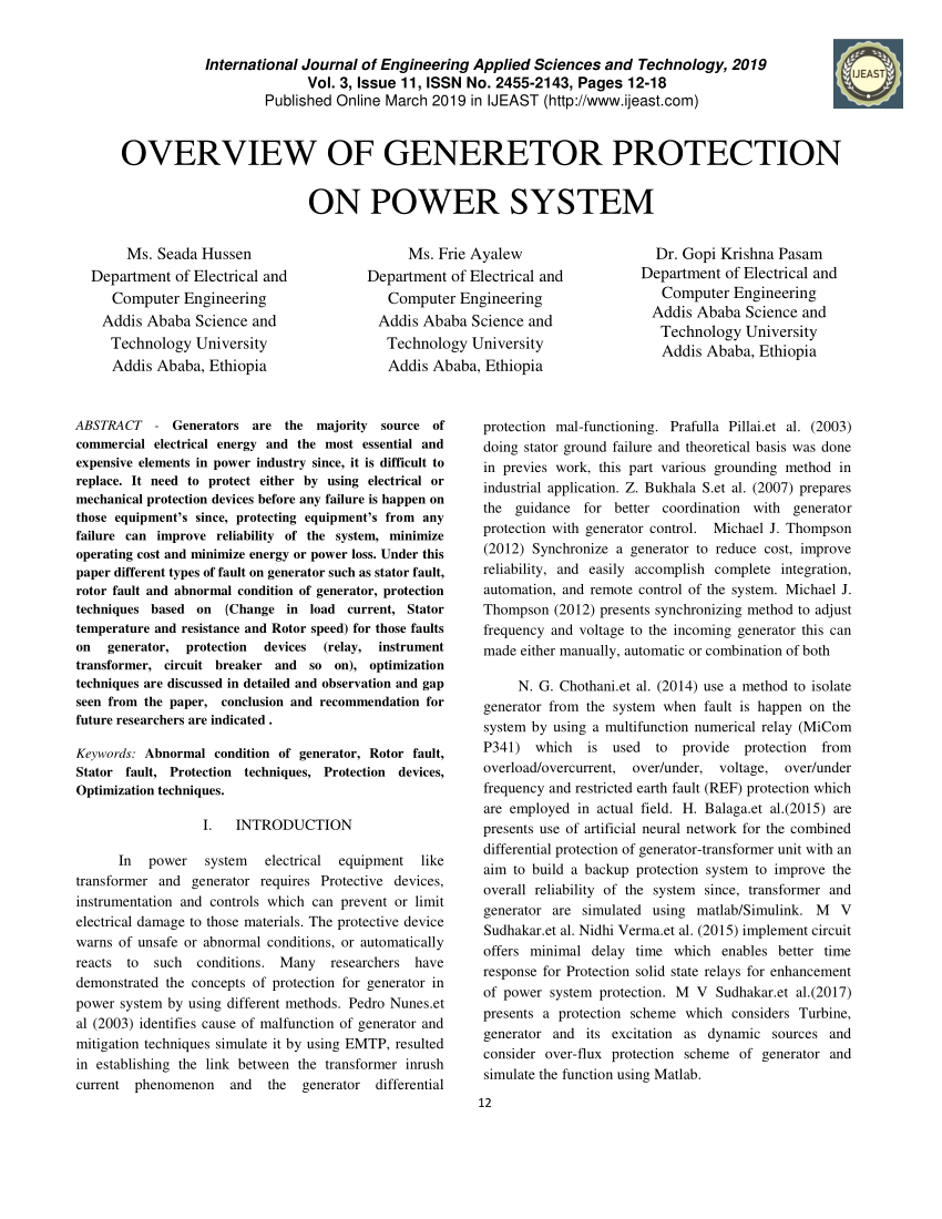 System under study 4. HIL CONNECTION OF THE GENERATOR PROTECTION