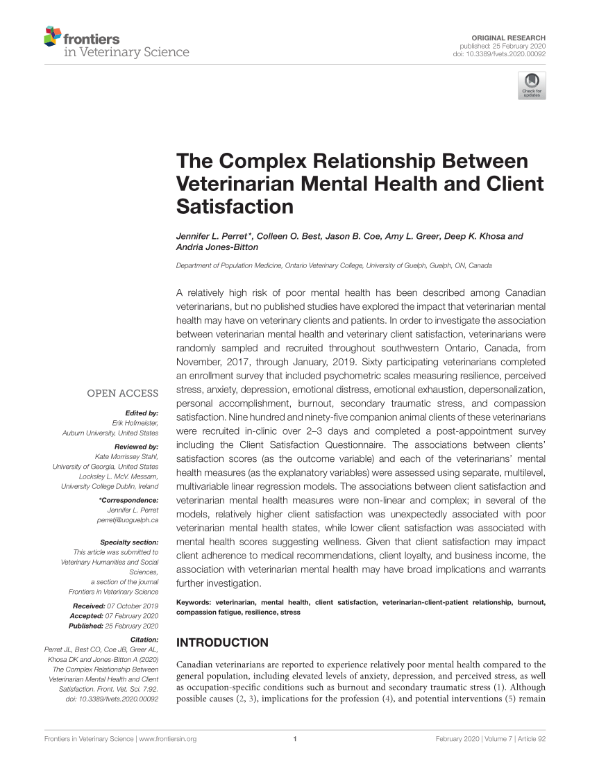 Pdf The Complex Relationship Between Veterinarian Mental Health And Client Satisfaction