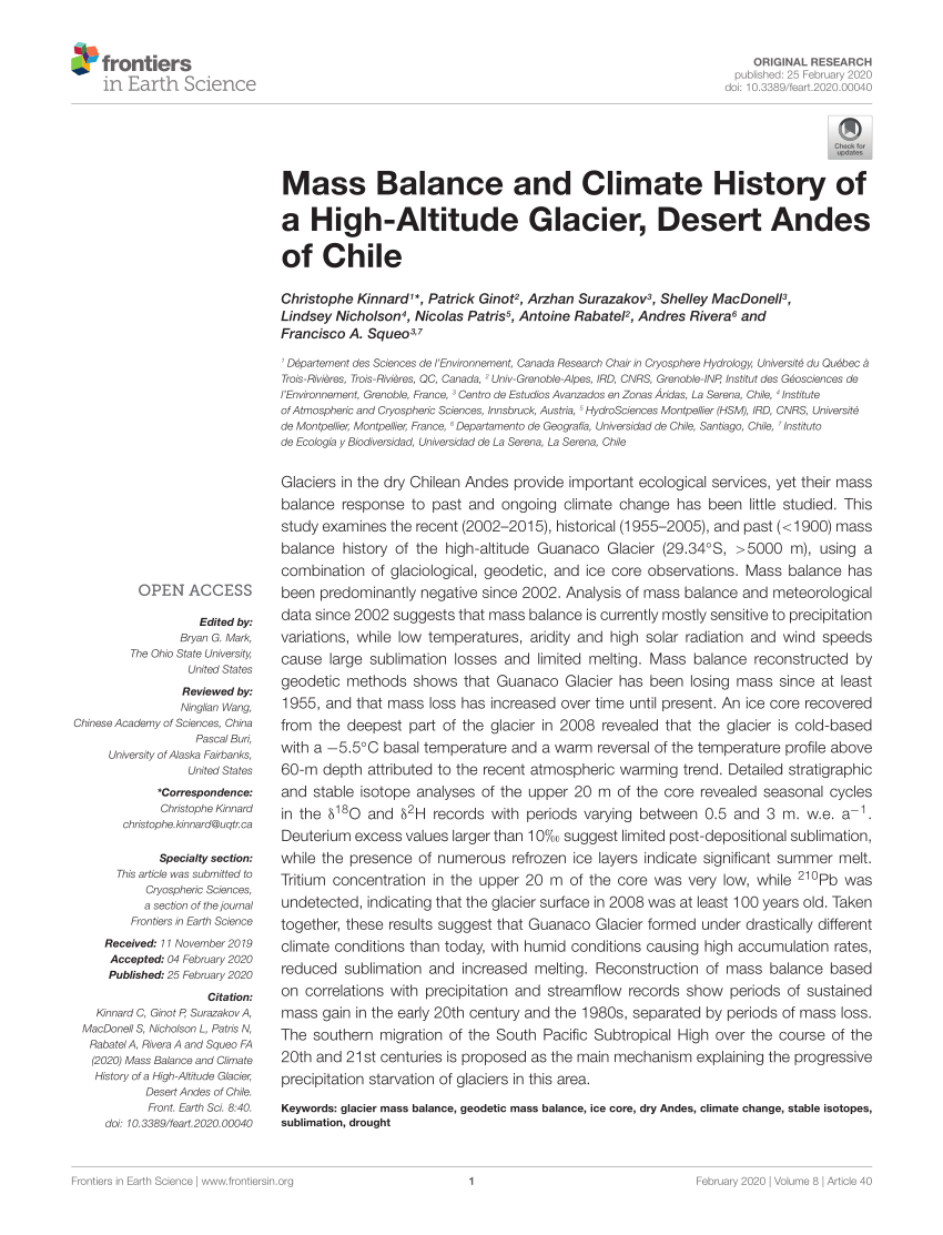 PDF) Mass Balance and Climate History of a High-Altitude Glacier ...