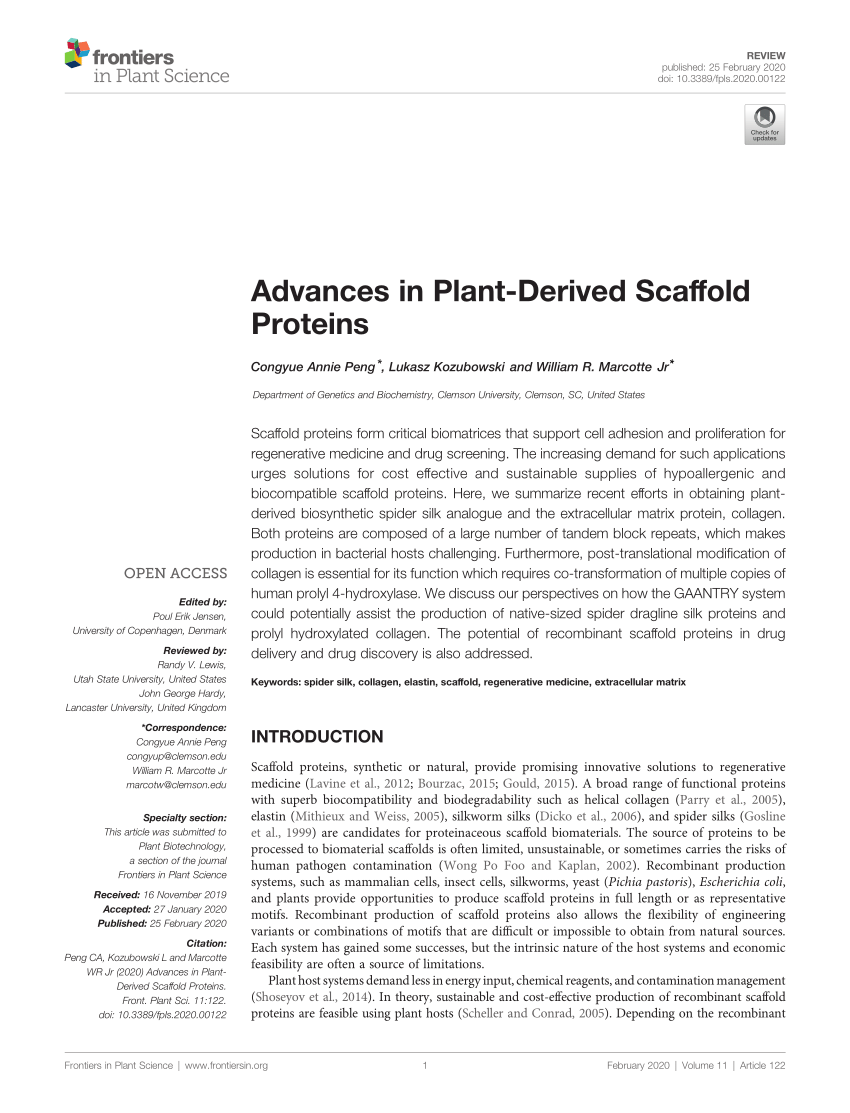 PDF) Advances in Plant-Derived Scaffold Proteins
