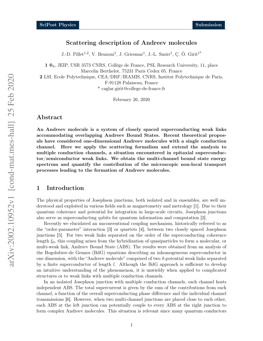 Pdf Scattering Description Of Andreev Molecules