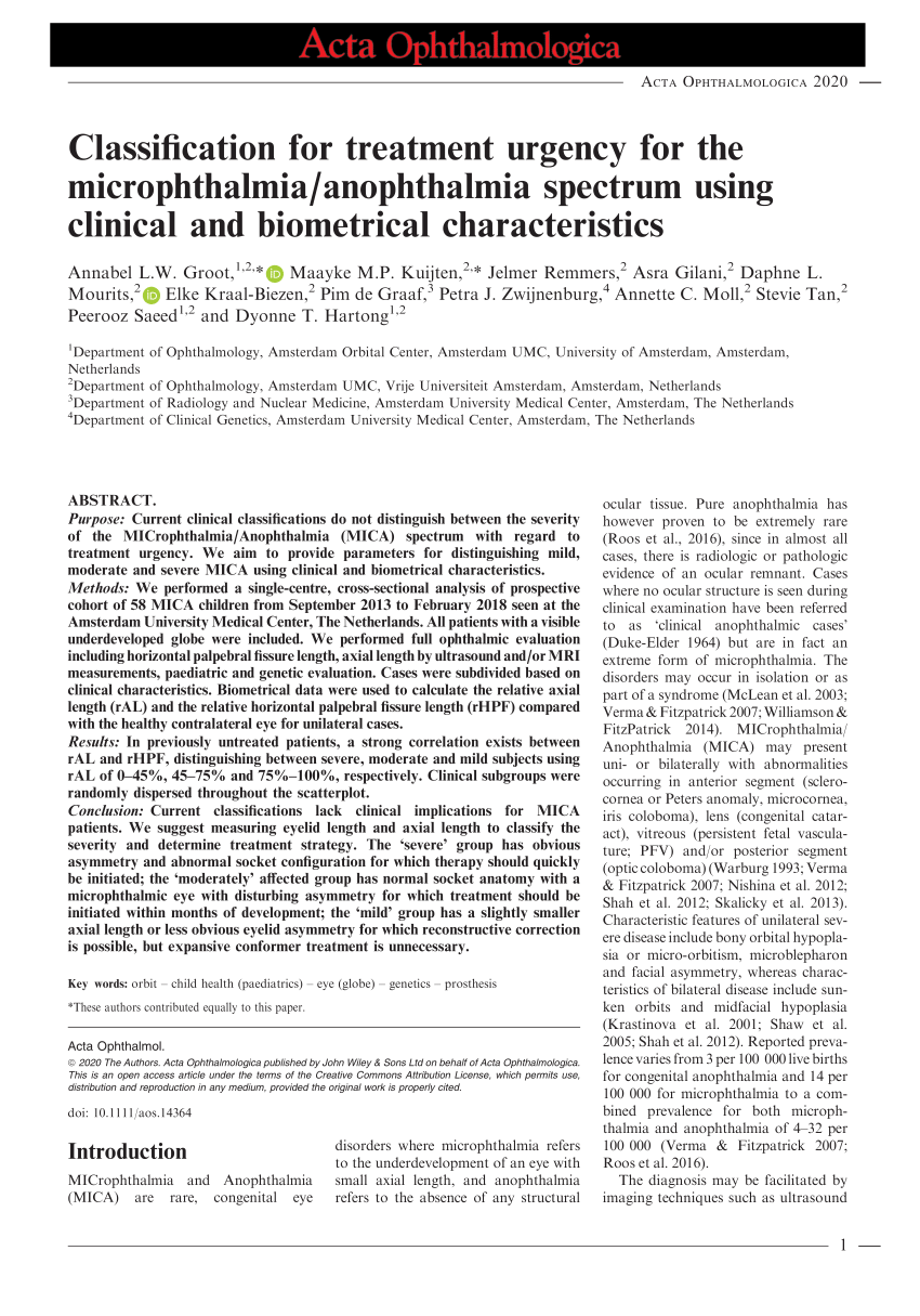 Pdf Classification For Treatment Urgency For The Microphthalmia Anophthalmia Spectrum Using Clinical And Biometrical Characteristics