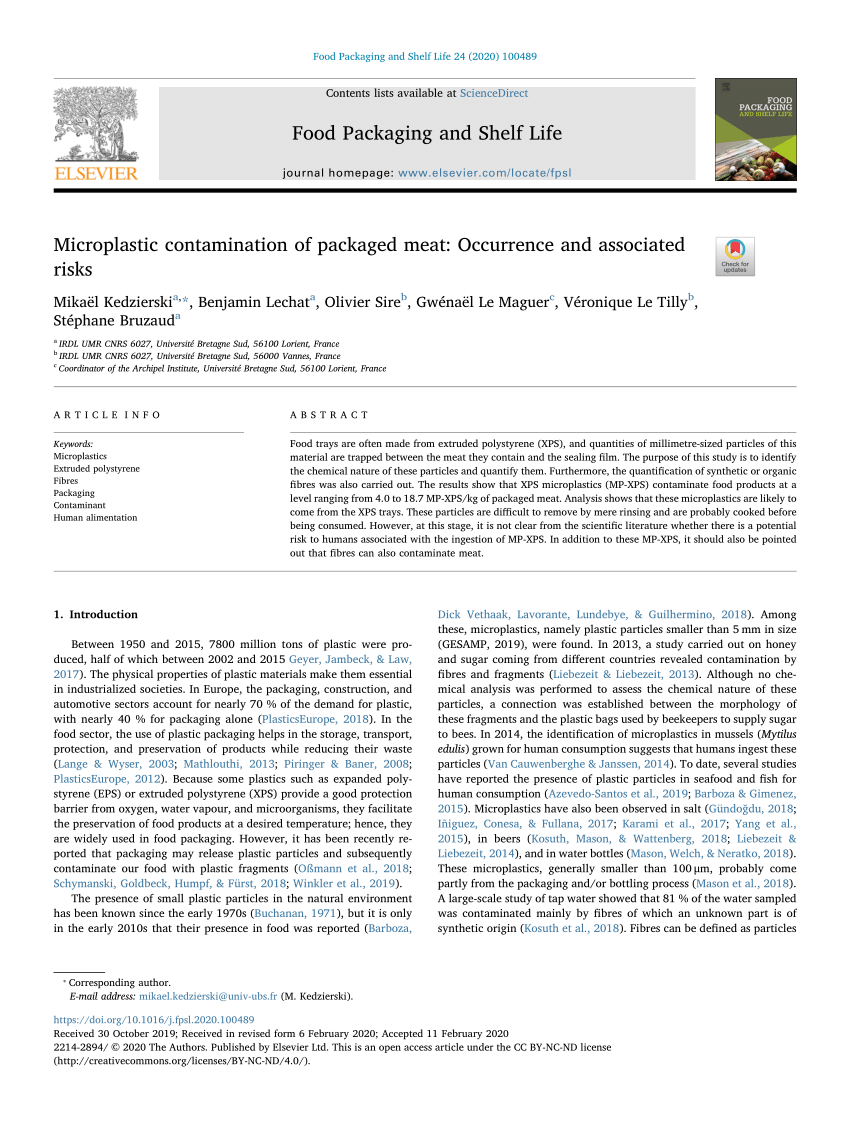 Pdf Microplastic Contamination Of Packaged Meat Occurrence And Associated Risks
