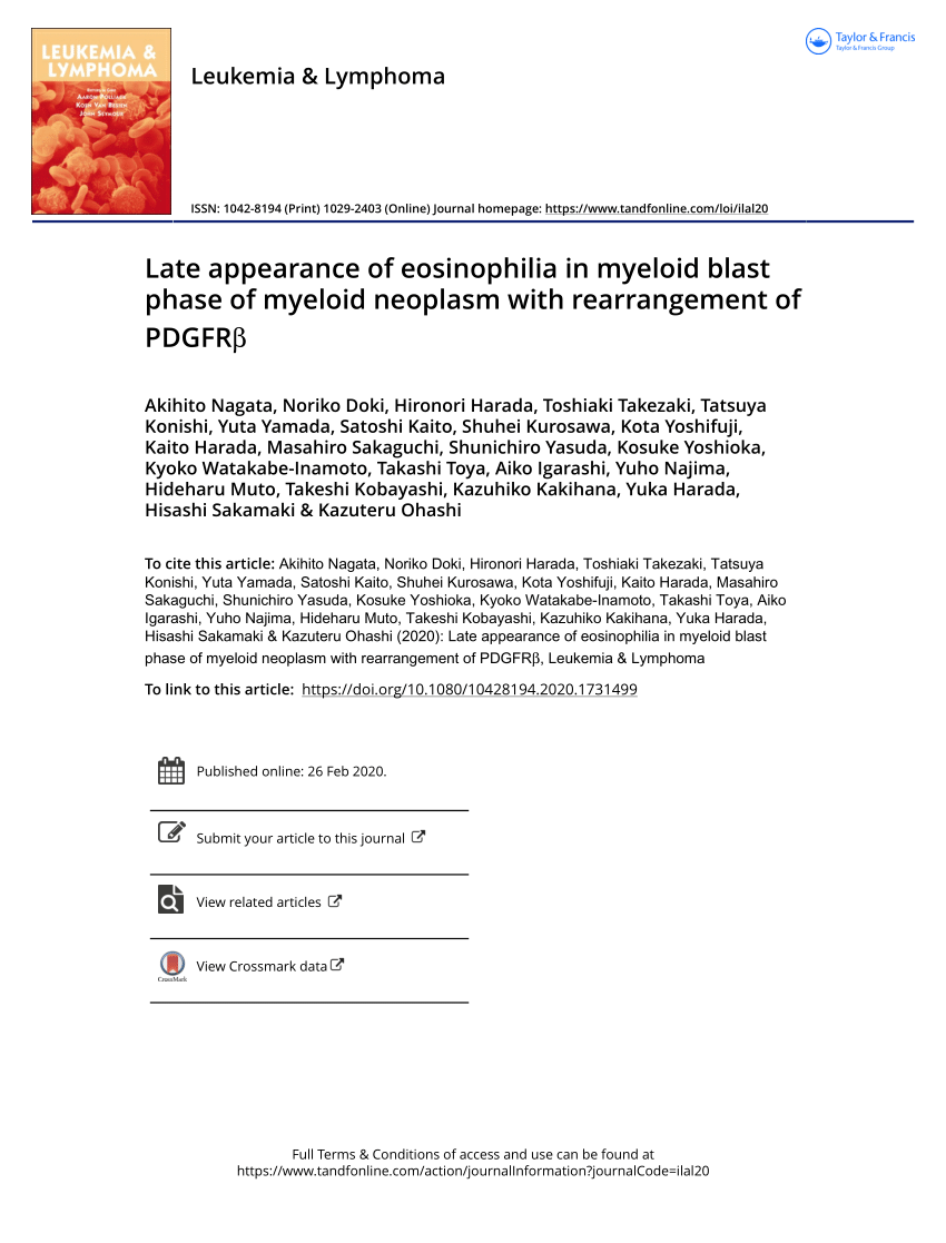 Pdf Late Appearance Of Eosinophilia In Myeloid Blast Phase Of Myeloid Neoplasm With 