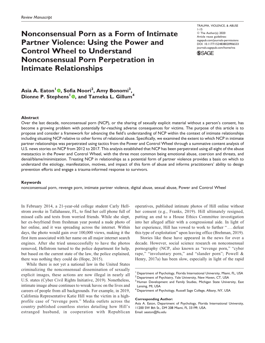 PDF) Nonconsensual Porn as a Form of Intimate Partner Violence Using the Power and Control Wheel to Understand Nonconsensual Porn Perpetration in Intimate Relationships image
