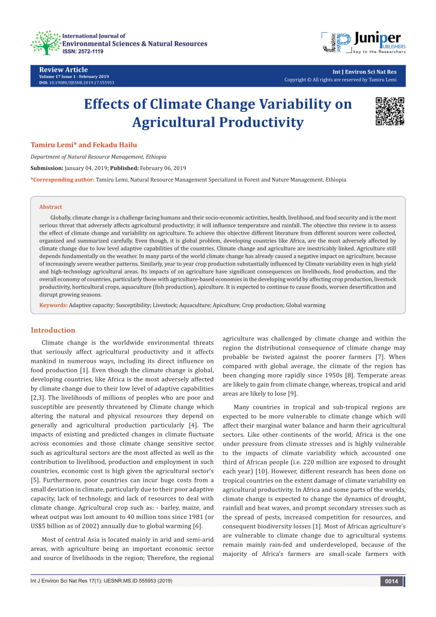 (PDF) Effects of Climate Change Variability on Agricultural Productivity