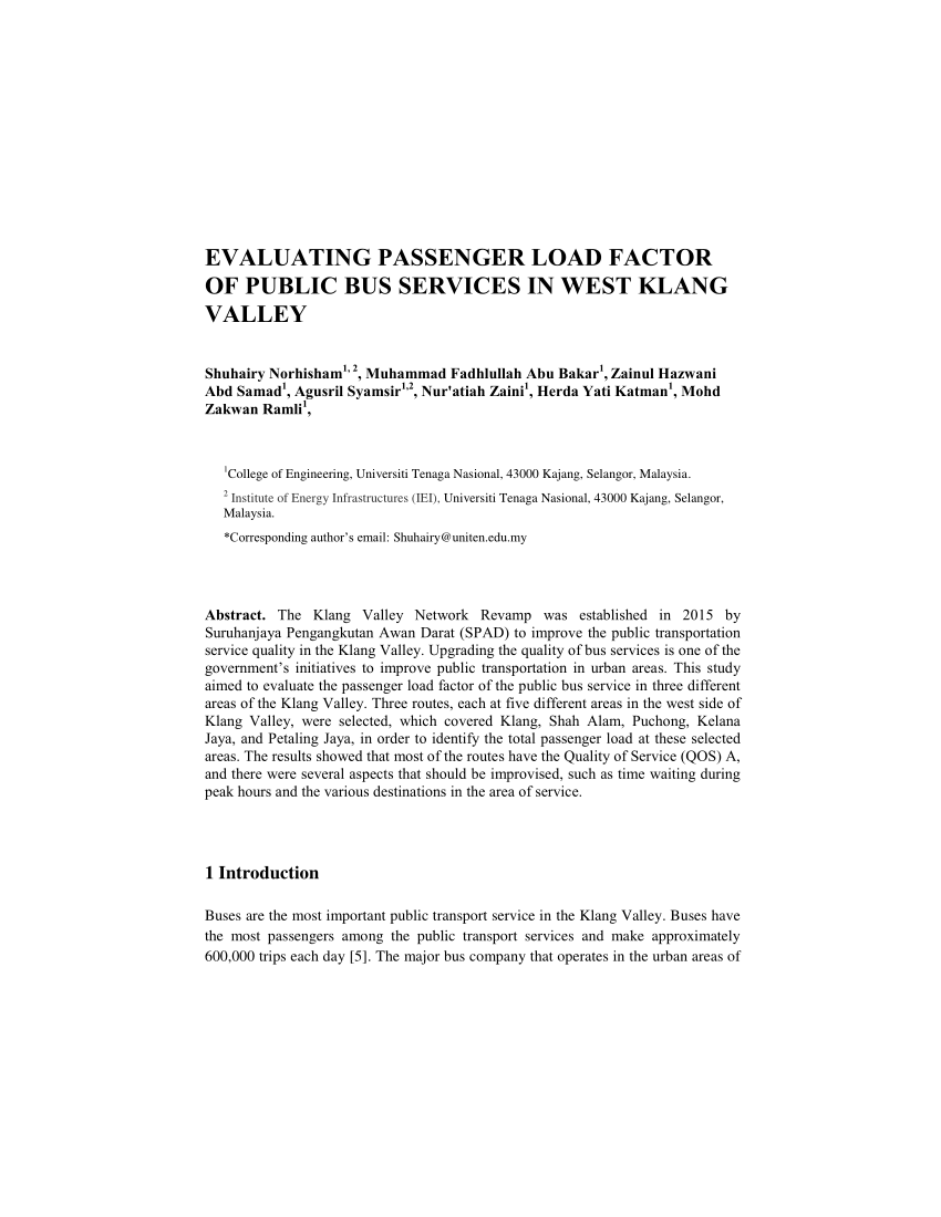 Pdf Evaluating Passenger Load Factor Of Public Bus Services In West Klang Valley