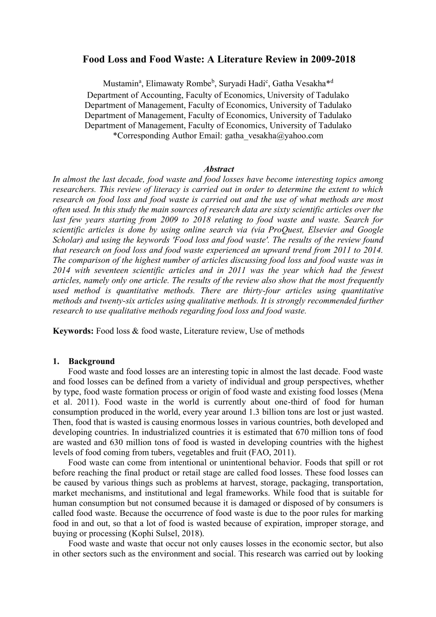 Food Losses And Losses Literature Review