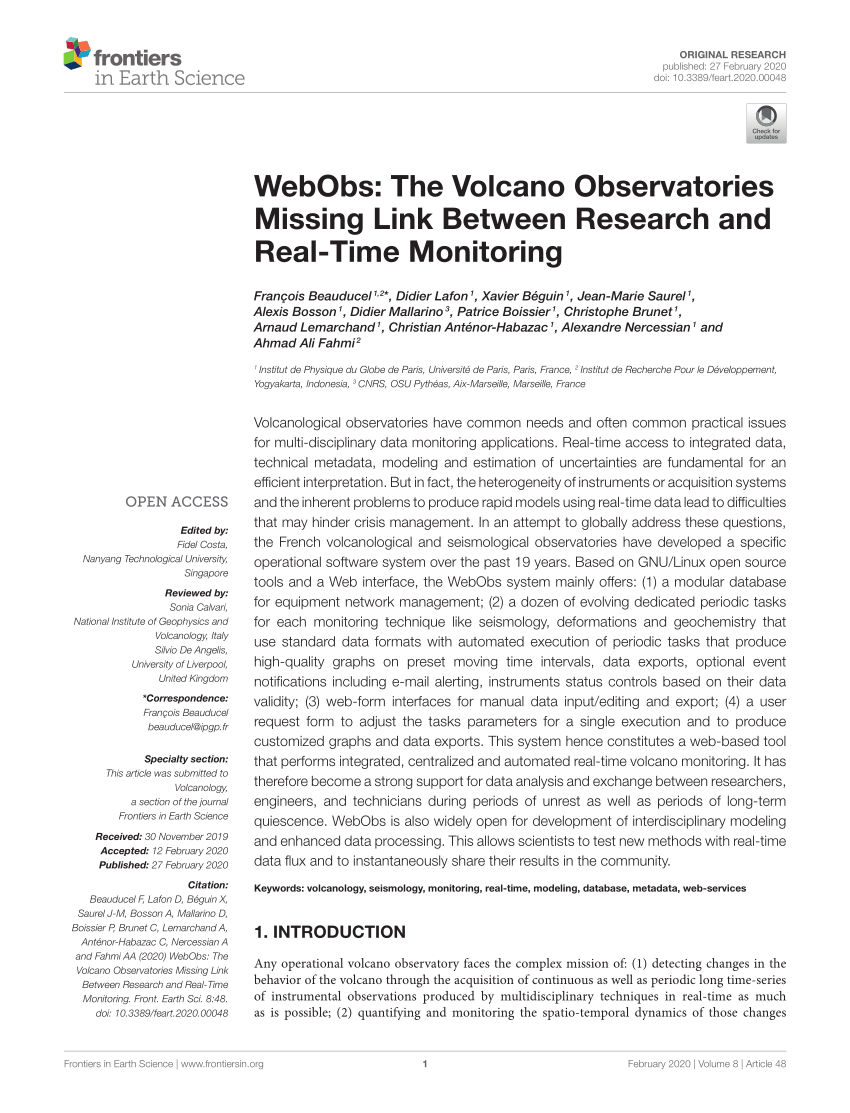 Pdf Webobs The Volcano Observatories Missing Link Between Research And Real Time Monitoring