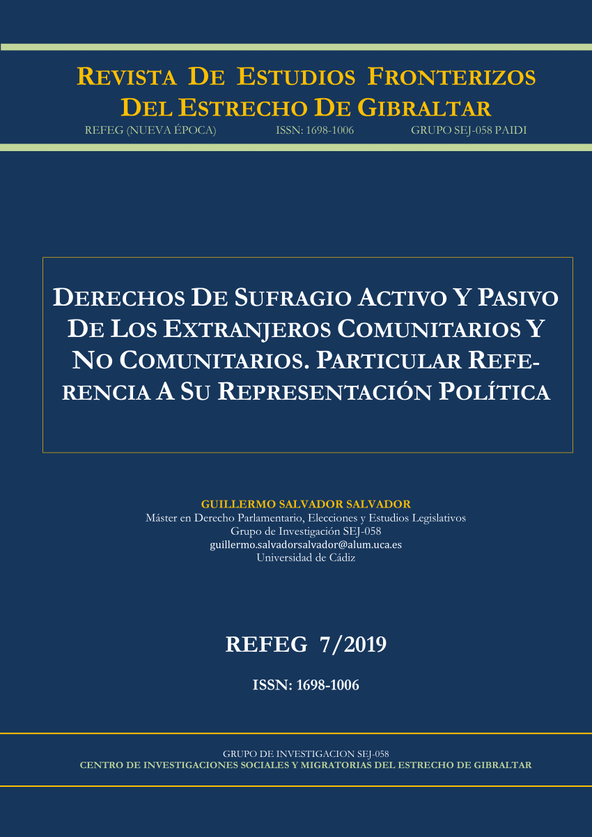 Pdf Derechos De Sufragio Activo Y Pasivo De Los Extranjeros Comunitarios Y No Comunitarios 4838