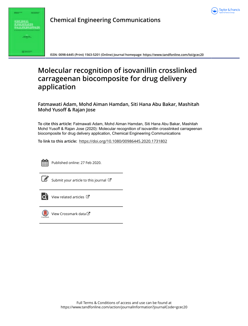 PDF) Molecular recognition of isovanillin crosslinked carrageenan biocomposite for delivery application