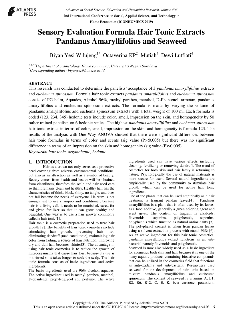 PDF) Sensory Evaluation Formula Hair Tonic Extracts Pandanus ...