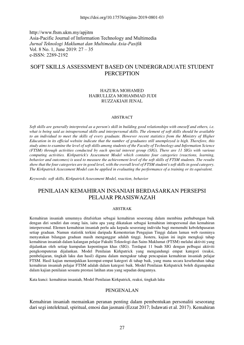 (PDF) Soft Skills Assessment Based on Undergraduate Student Perception