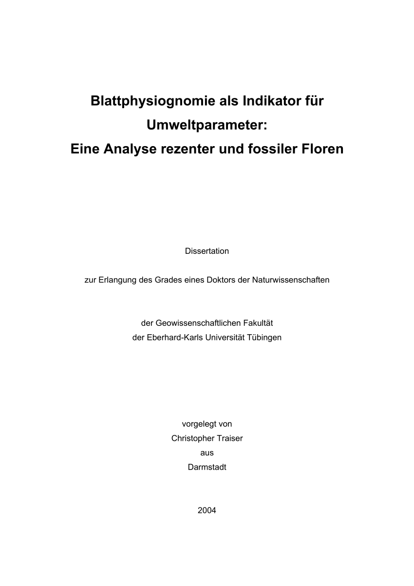 PDF) Blattphysiognomie als Indikator fr Umweltparameter: Eine ...