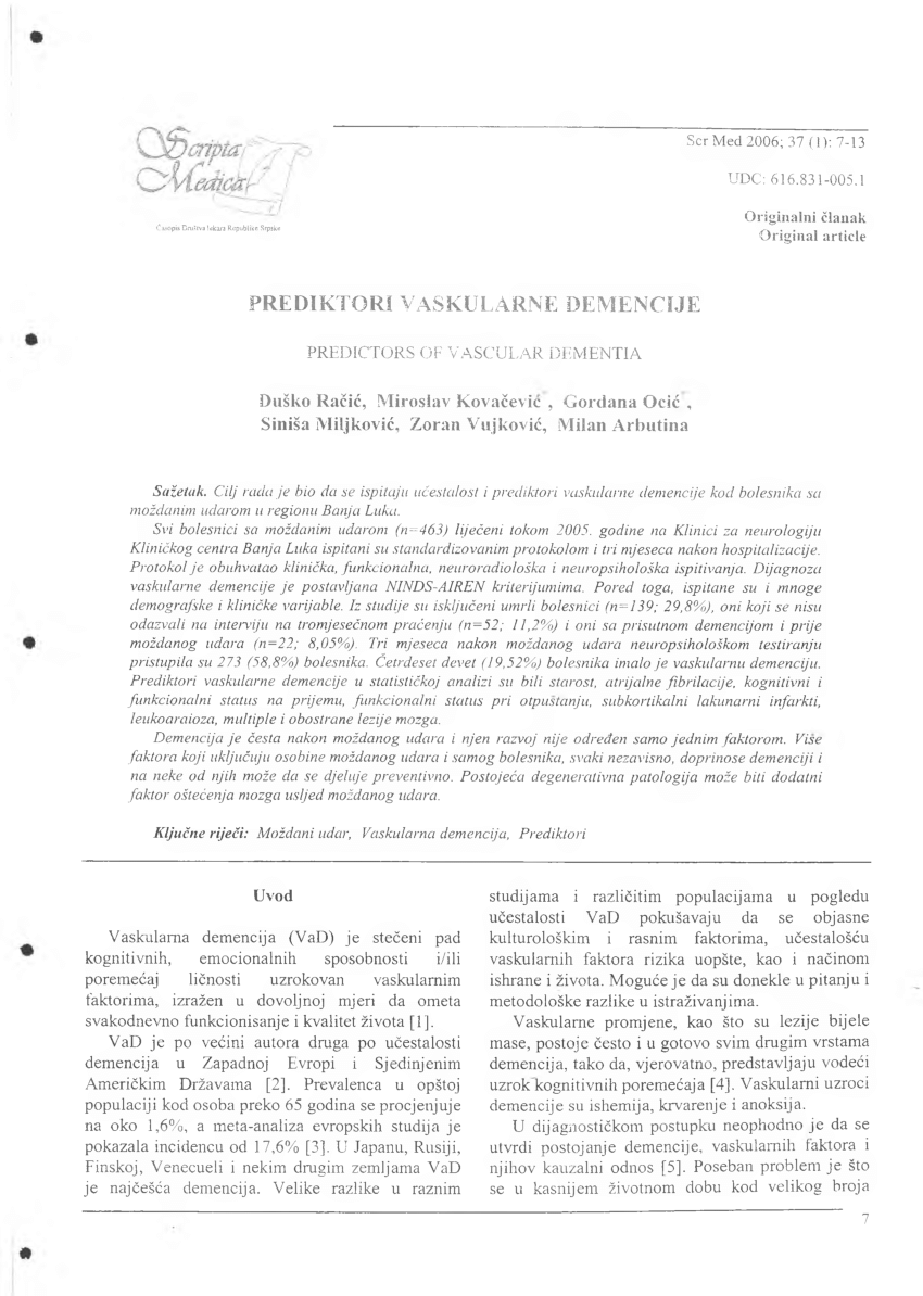 (PDF) Predictors of vascular dementia