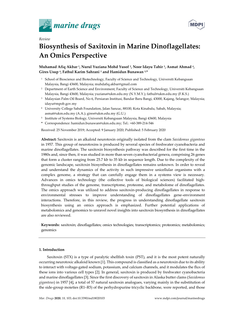 PDF) Biosynthesis of Saxitoxin in Marine Dinoflagellates: An Omics 