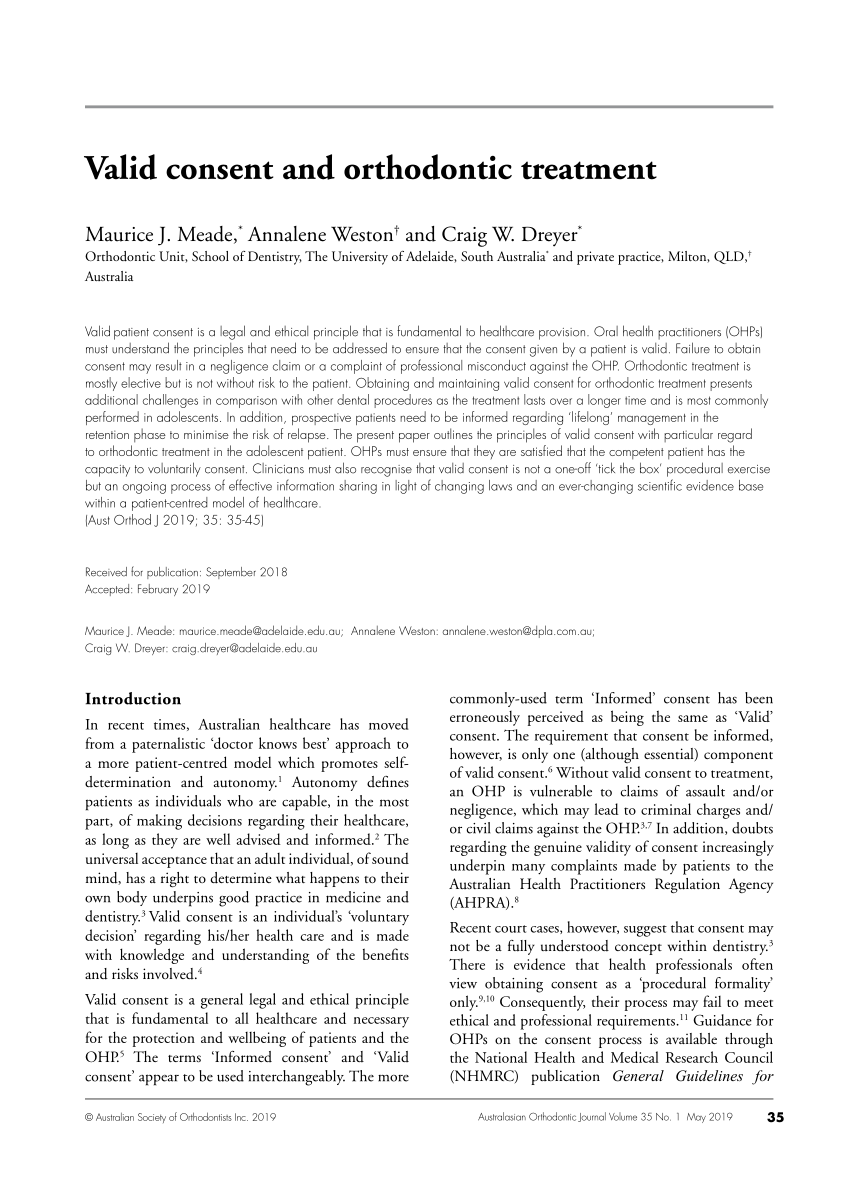 PDF) Valid consent and orthodontic treatment