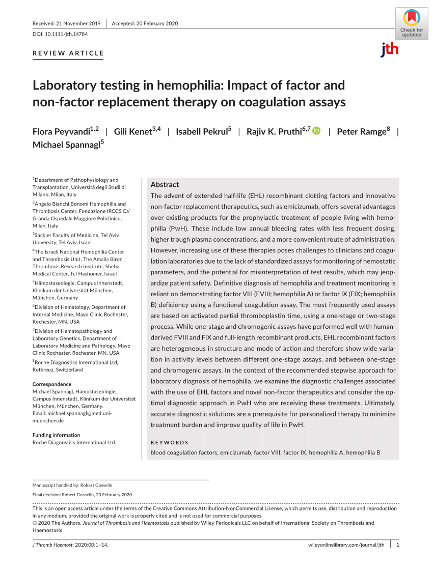 Pdf Laboratory Testing In Hemophilia Impact Of Factor And Non Factor Replacement Therapy On Coagulation Assays