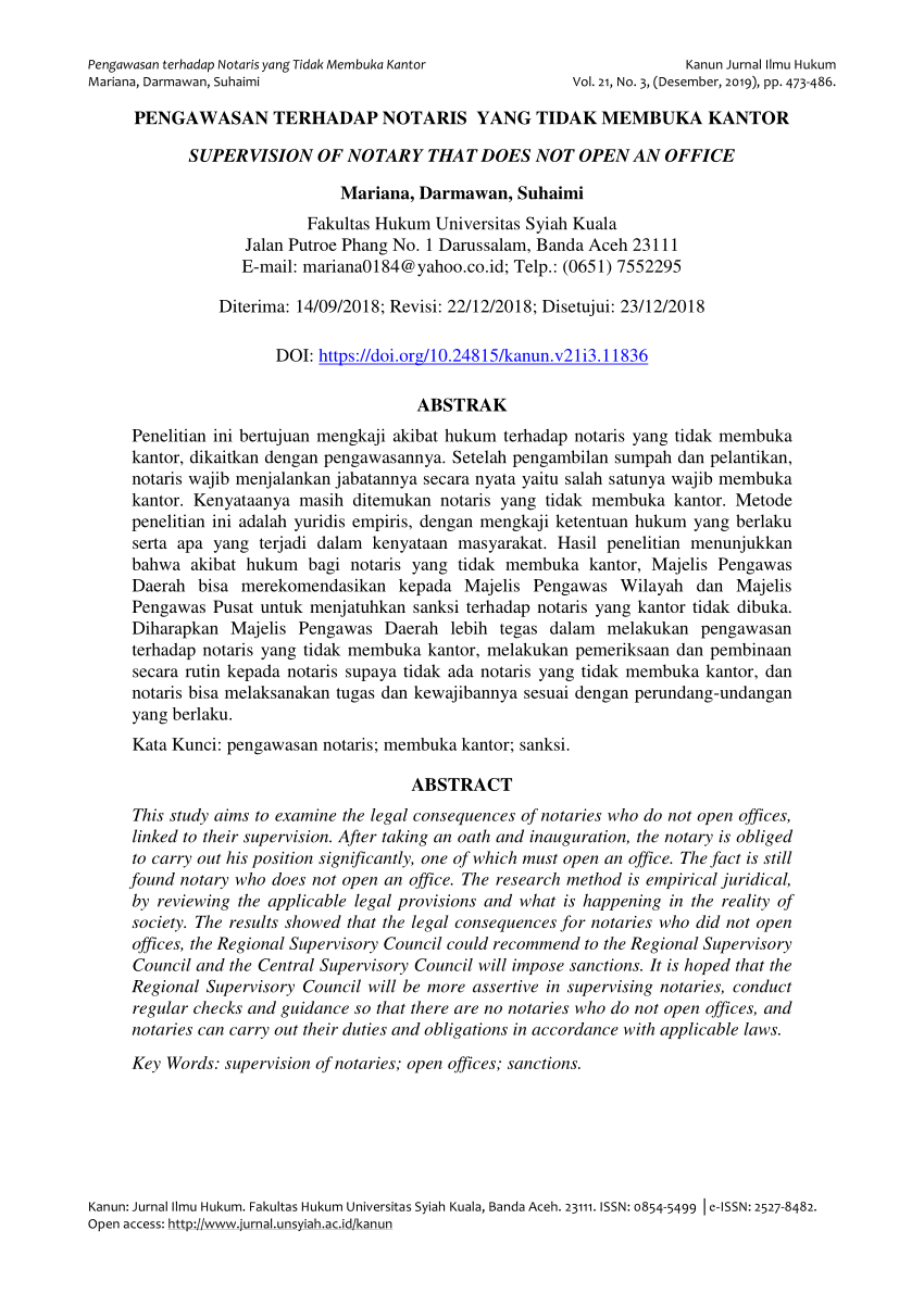 (PDF) Pengawasan terhadap Notaris yang Tidak Membuka Kantor
