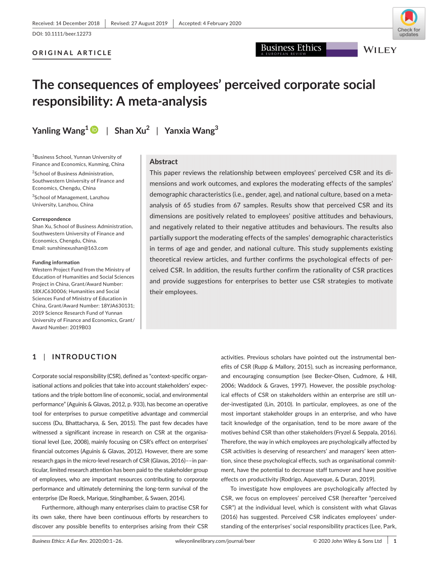 PDF) The consequences of employees' perceived corporate social 
