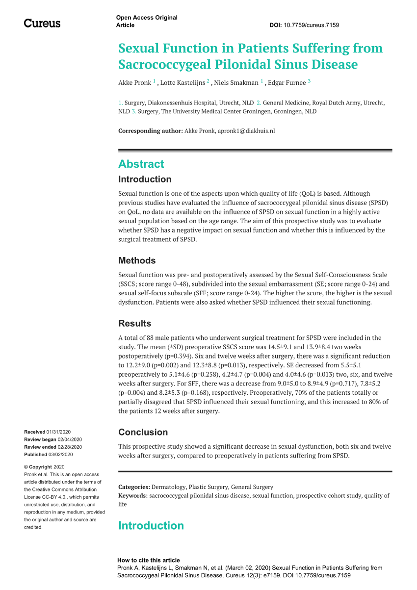 PDF Sexual Function in Patients Suffering from Sacrococcygeal