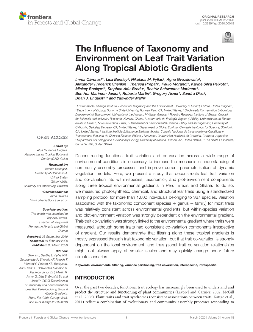 PDF) The Influence of Taxonomy and Environment on Leaf Trait ...