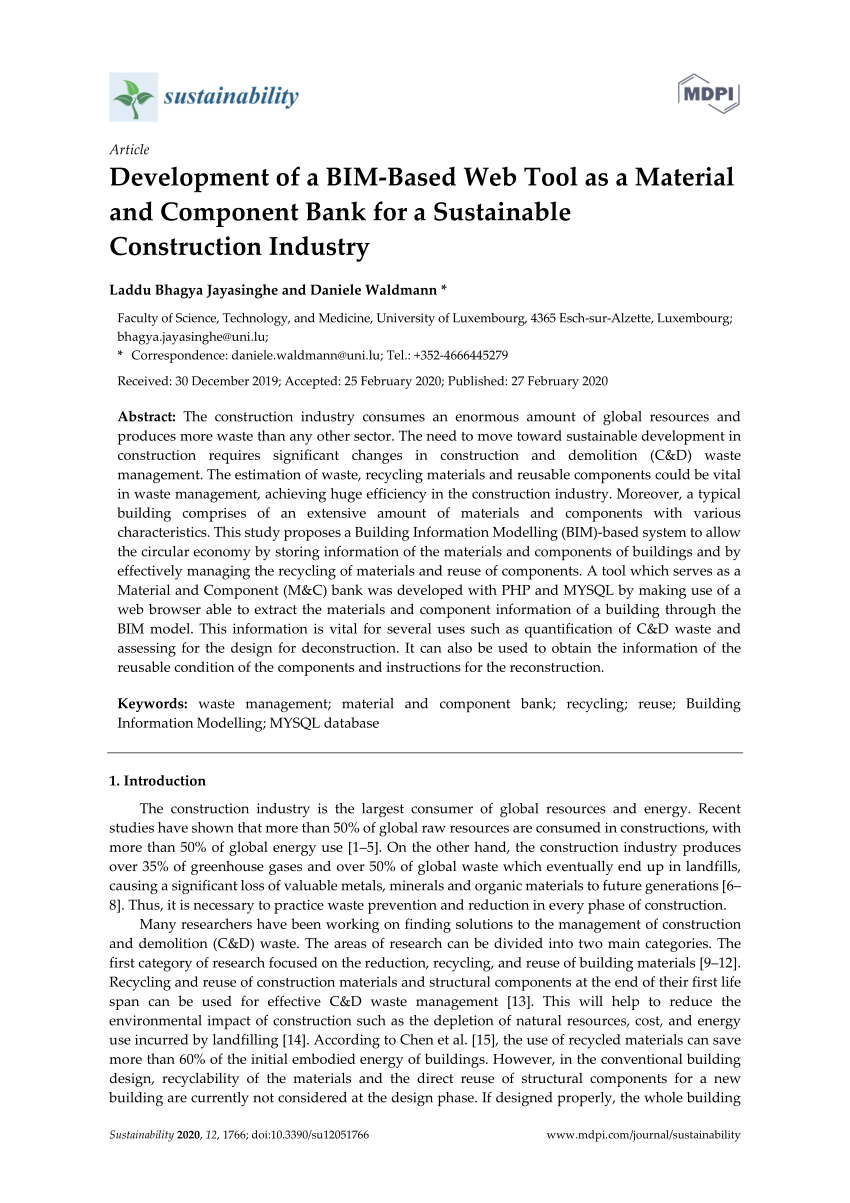 PDF) Development of a BIM-Based Web Tool as a Material and Component Bank  for a Sustainable Construction Industry
