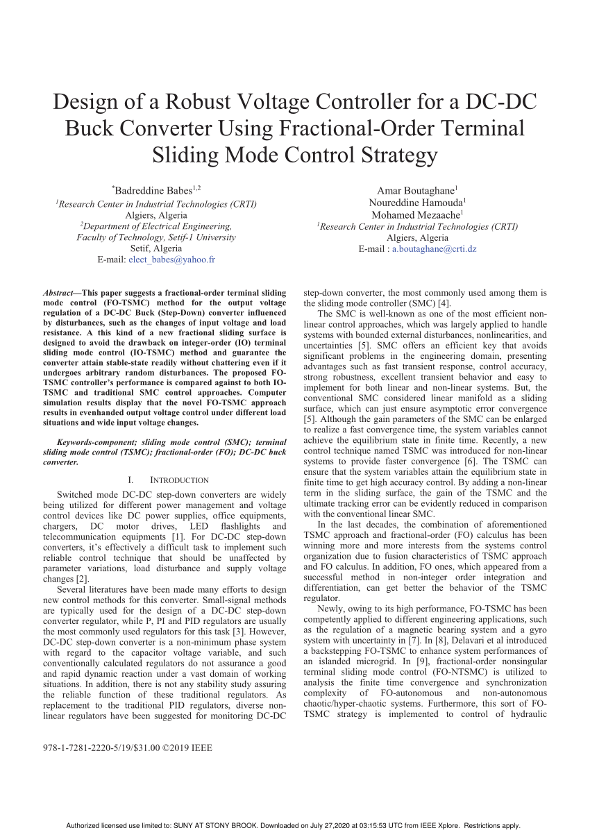 PDF) Design of a Robust Voltage Controller for a DC-DC Buck Converter Using  Fractional-Order Terminal Sliding Mode Control Strategy