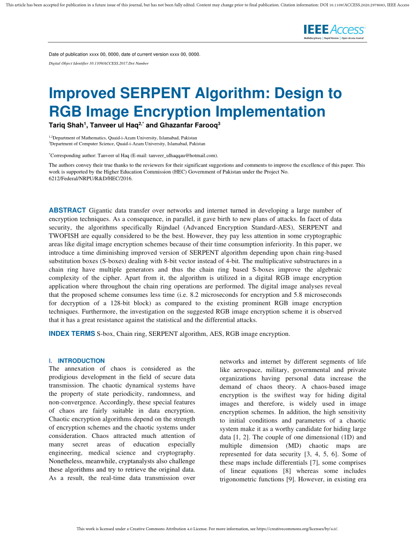 Pdf Improved Serpent Algorithm Design To Rgb Image Encryption Implementation