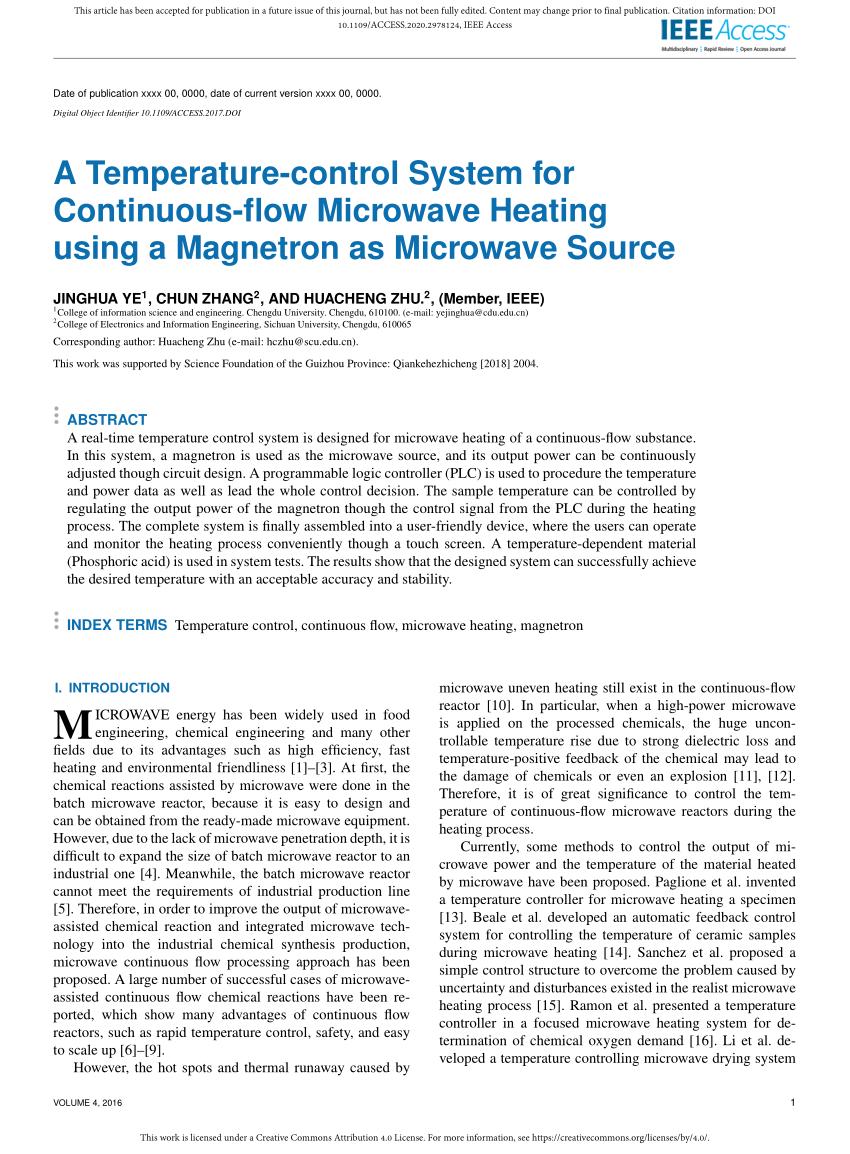 PDF) A Temperature-Control System for Continuous-Flow Microwave ...