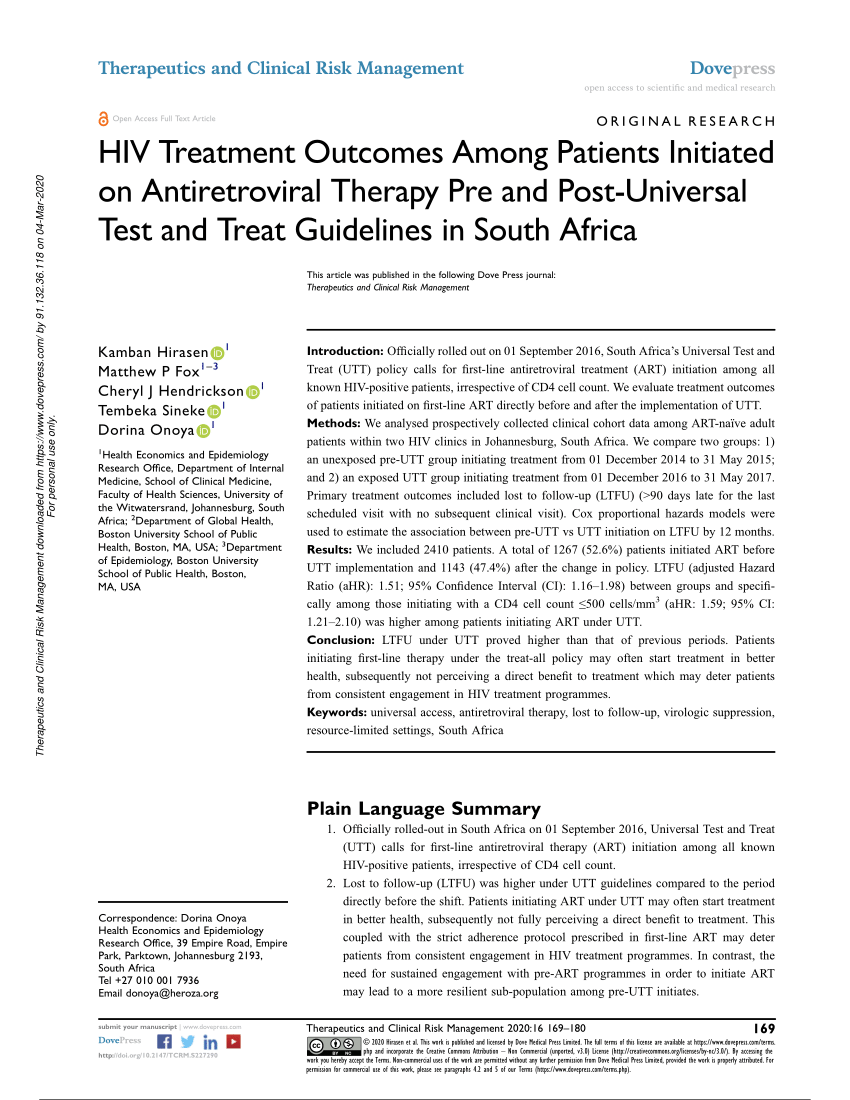 (PDF) HIV Treatment Outcomes Among Patients Initiated on ...