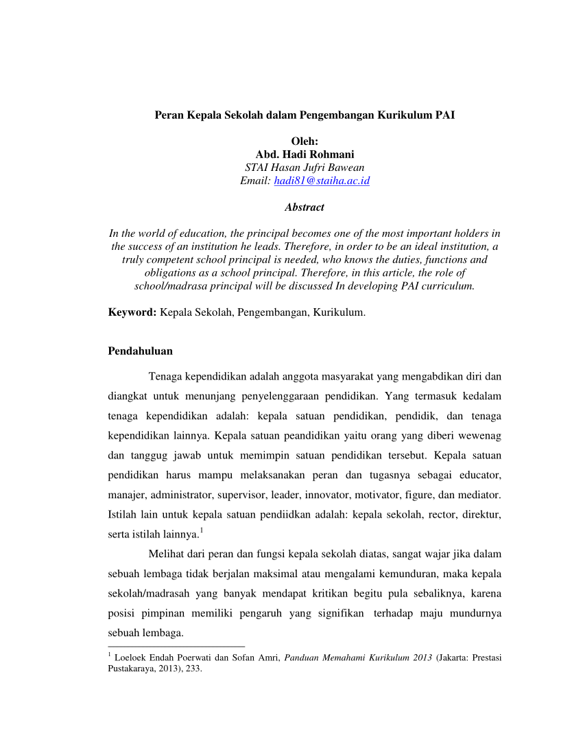 (PDF) Peran Kepala Sekolah dalam Pengembangan Kurikulum PAI