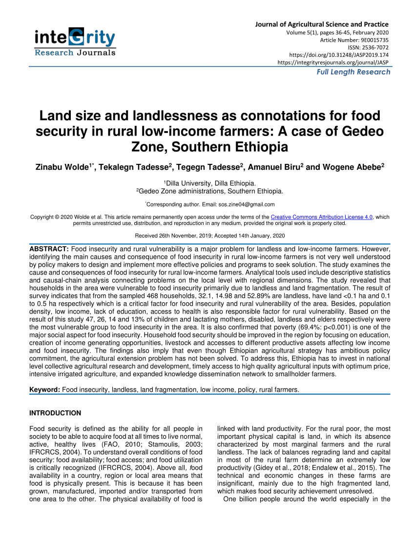(PDF) Land size and landlessness as connotations for food security in ...