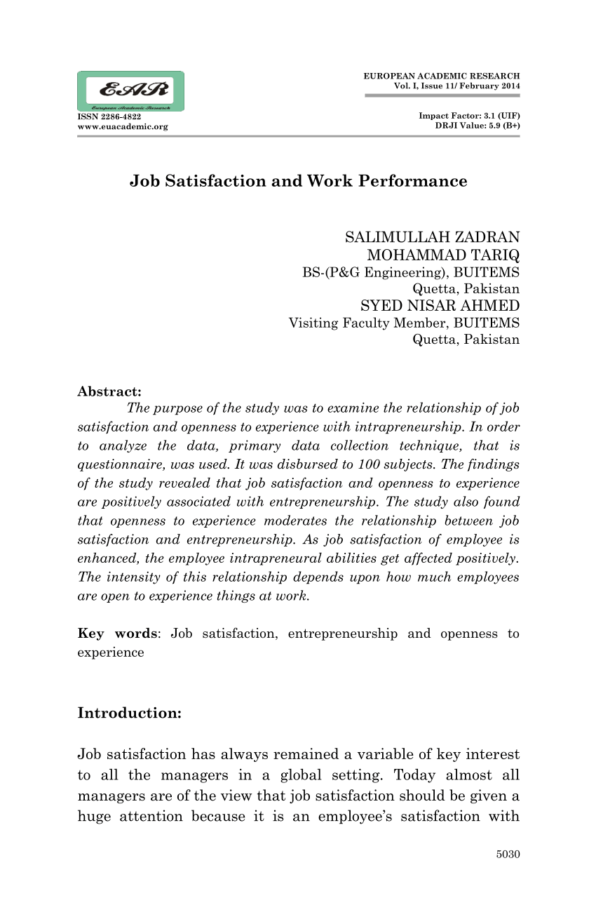 research paper on job satisfaction and employee performance