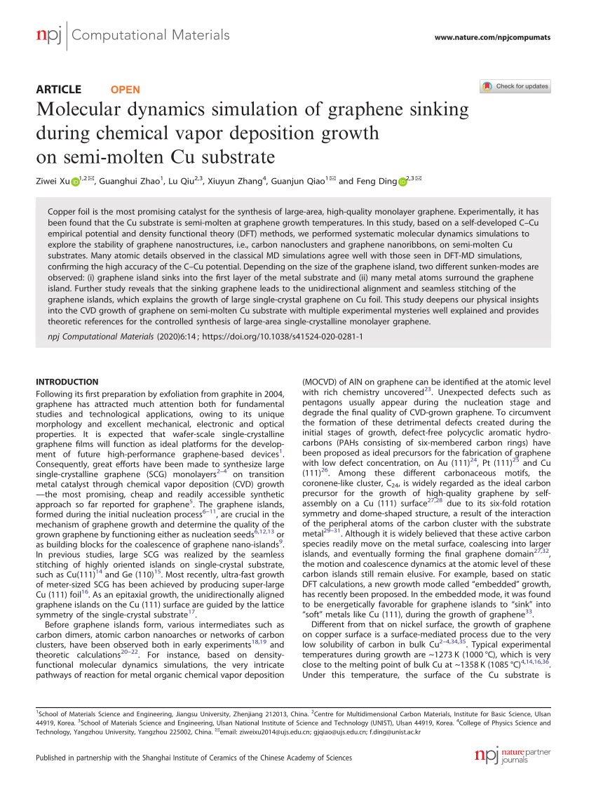 PDF) Molecular dynamics simulation of graphene sinking during 