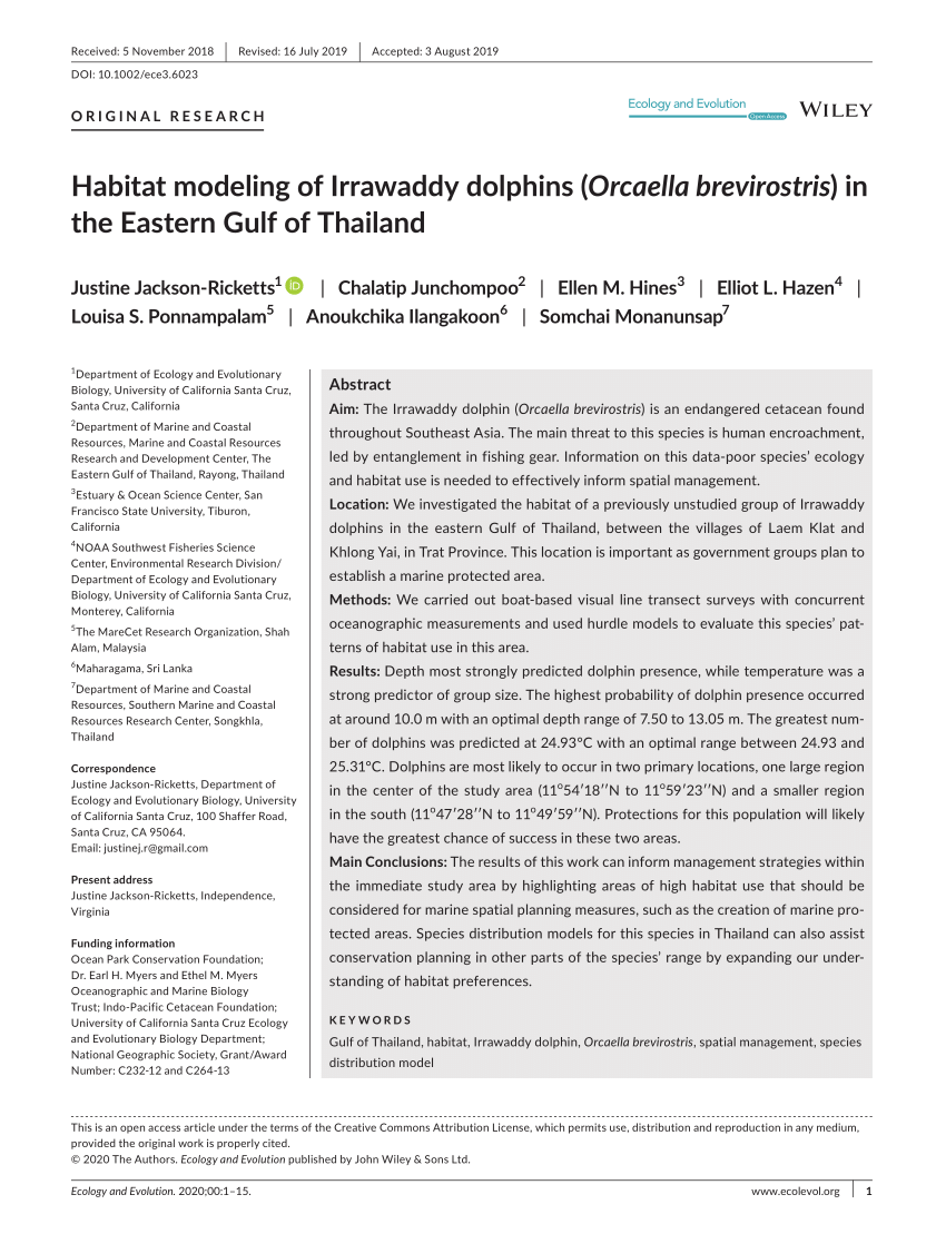 Frontiers  Modeling Seasonal Distribution of Irrawaddy Dolphins (Orcaella  brevirostris) in a Transnational Important Marine Mammal Area