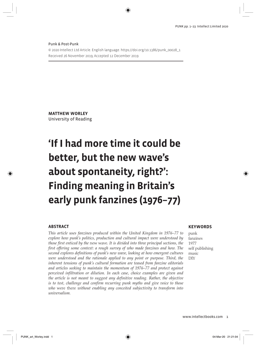 PDF) If I had more time it could be better, but the new waves about spontaneity, right? Finding meaning in Britains early punk fanzines (1976–77) picture